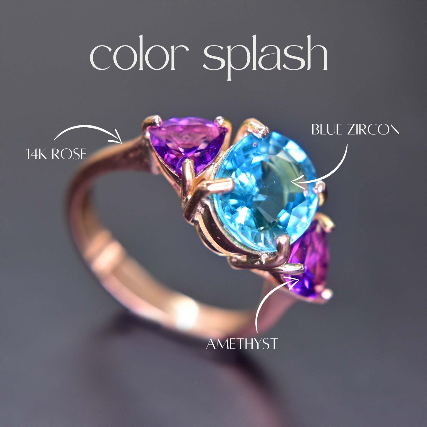 Thai blue zircon ring in rose gold