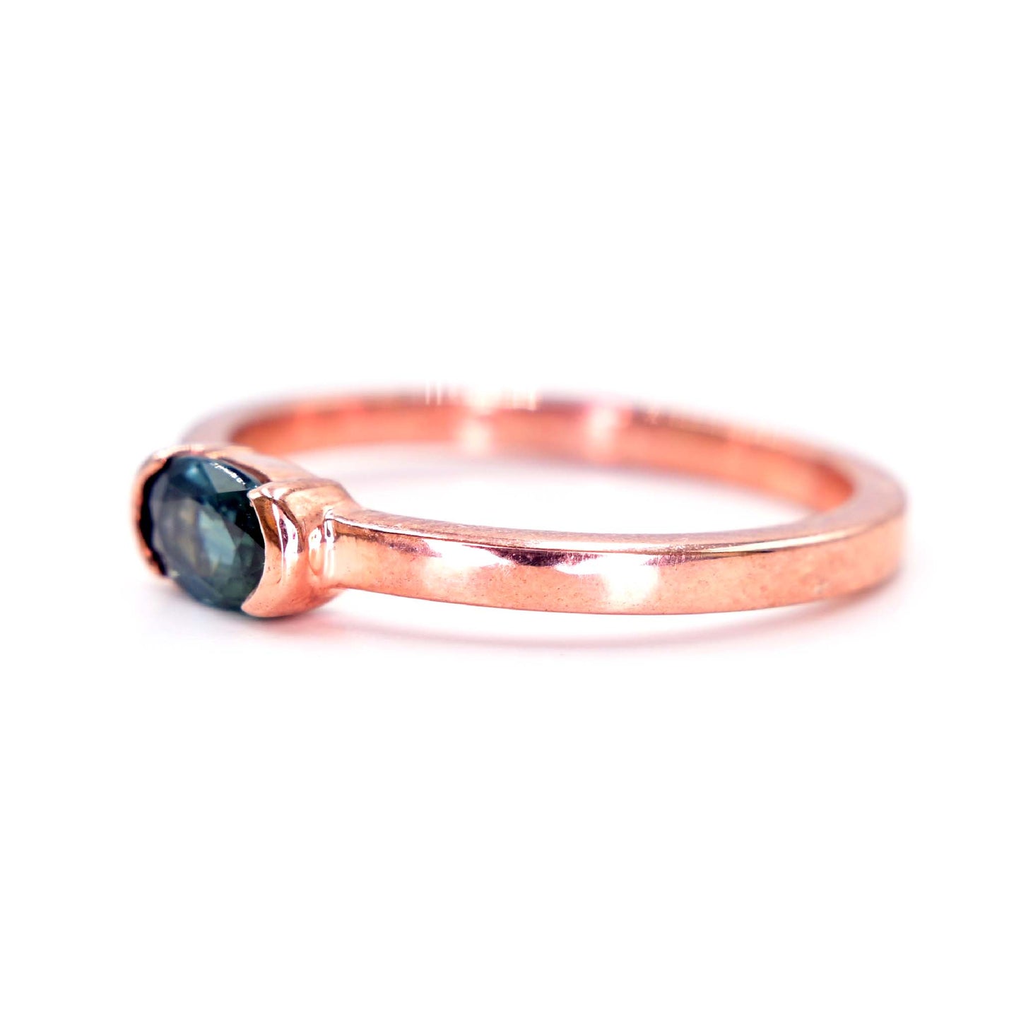 Handmade green sapphire ring in 14k romanti rose gold