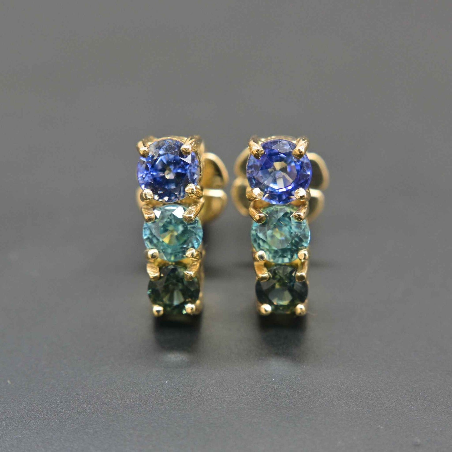 Ocean 3 - 14K Gold Earrings with Blue Sapphire, Blue Zircon & Green Sapphire