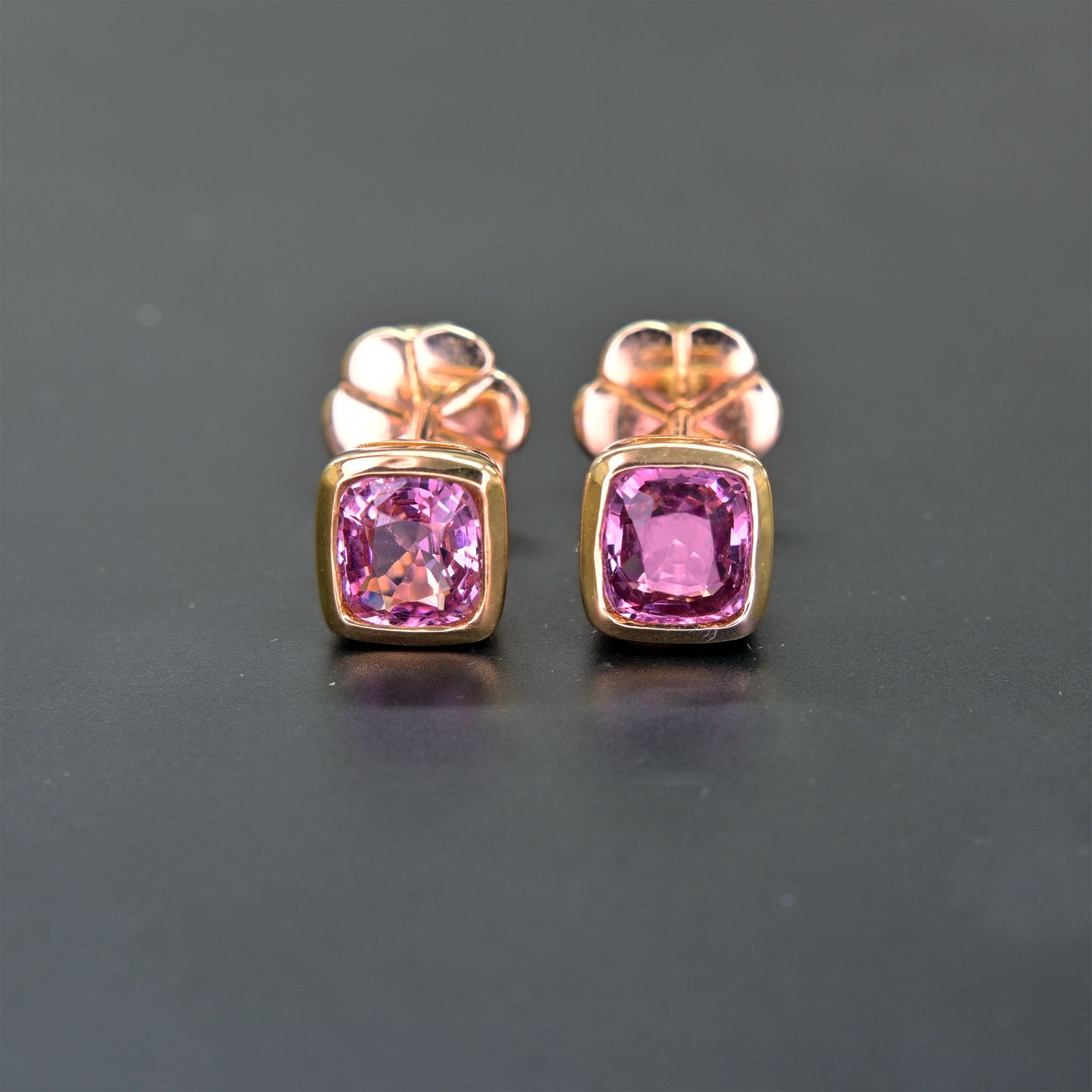 Shiraz Jewelry 14k yellow gold earrings featuring vibrant pink spinel stones