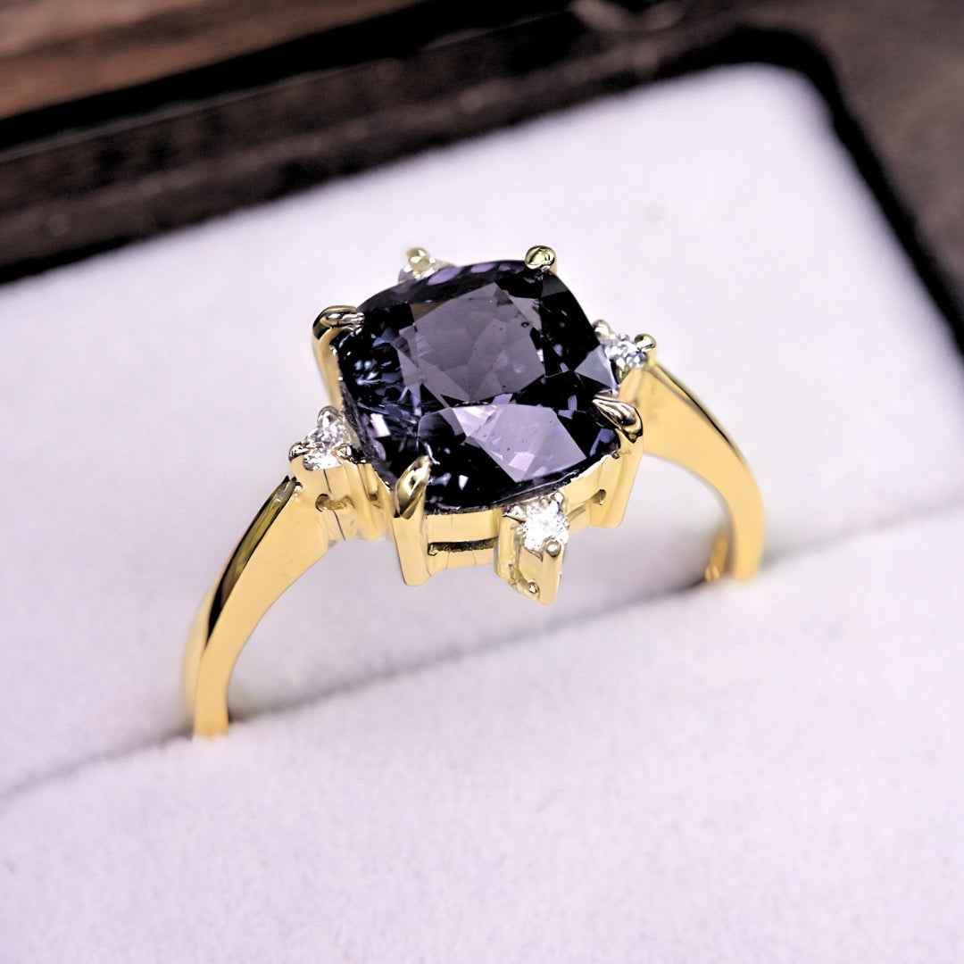 The Sofia: Lavender Grey Spinel Engagement Ring with Natural Diamonds in 14k Gold