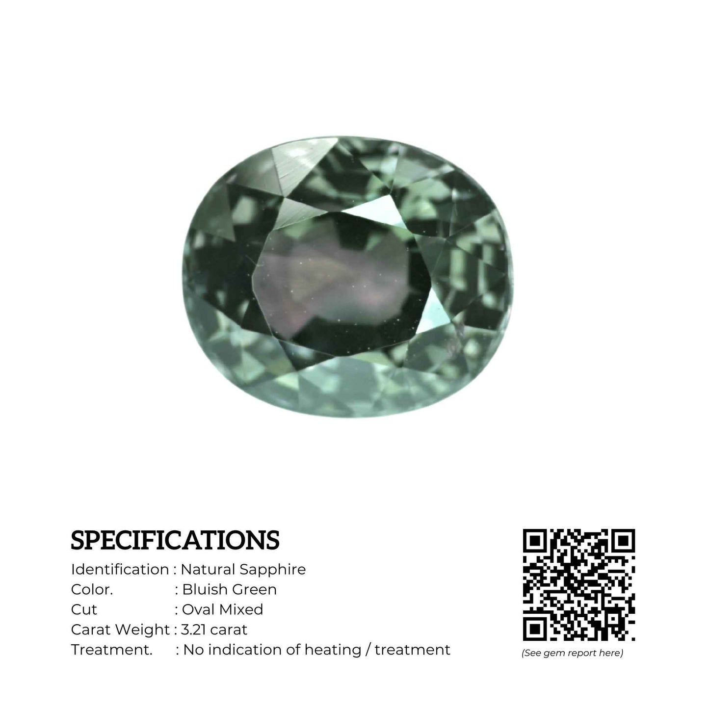 Unheated Thai Green Blue Sapphire 3.21 Ct Natural Oval Cut - Loose Gemstone for Fine Jewelry