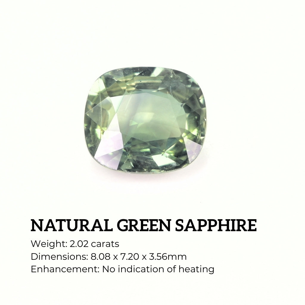 Natural green sapphire cushion cut untreated stone