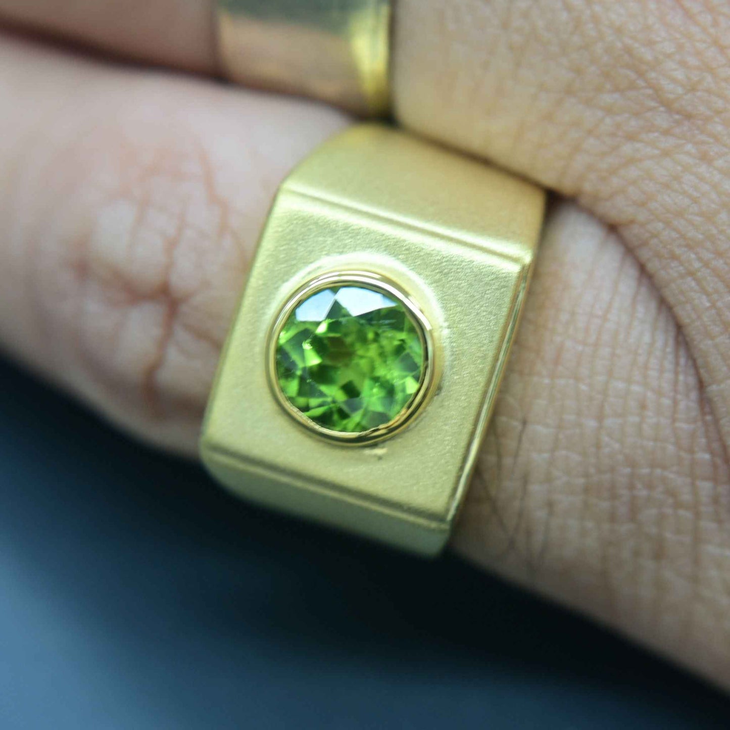 Men's Sterling Silver Peridot Ring – Modern Square Bezel Design
