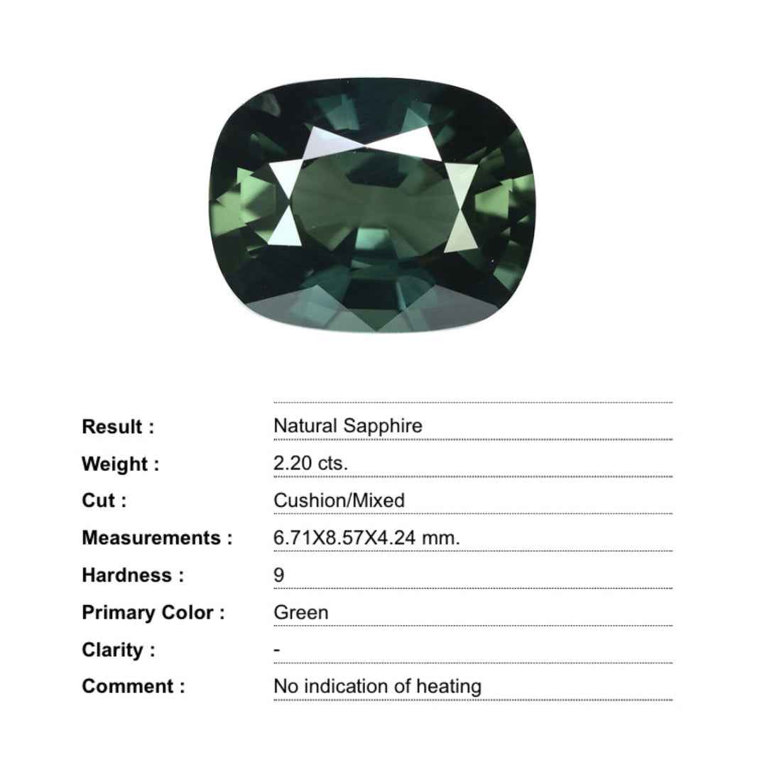 Natural Unheated Thai Green Sapphire 2.20ct – Rare Gemstone with Certificate