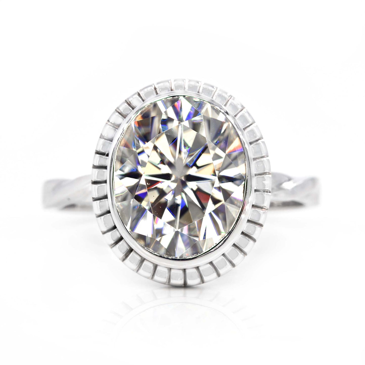 Stunning oval moissanite ring in handmade 18K white gold