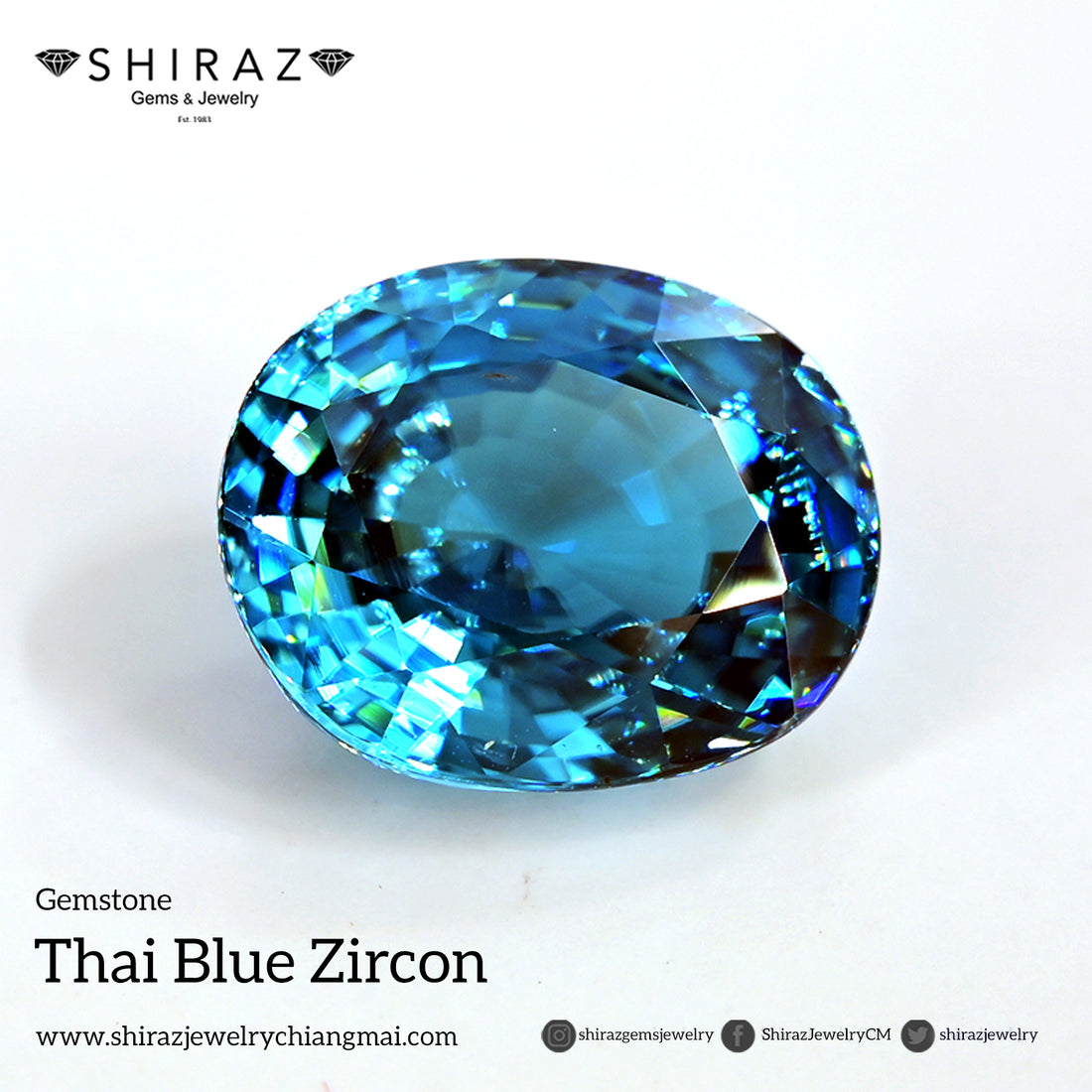 Thai blue zircon gemstone for jewelry