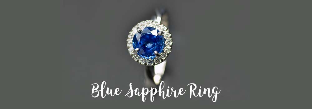 18K blue sapphire hallo engagement ring in white gold