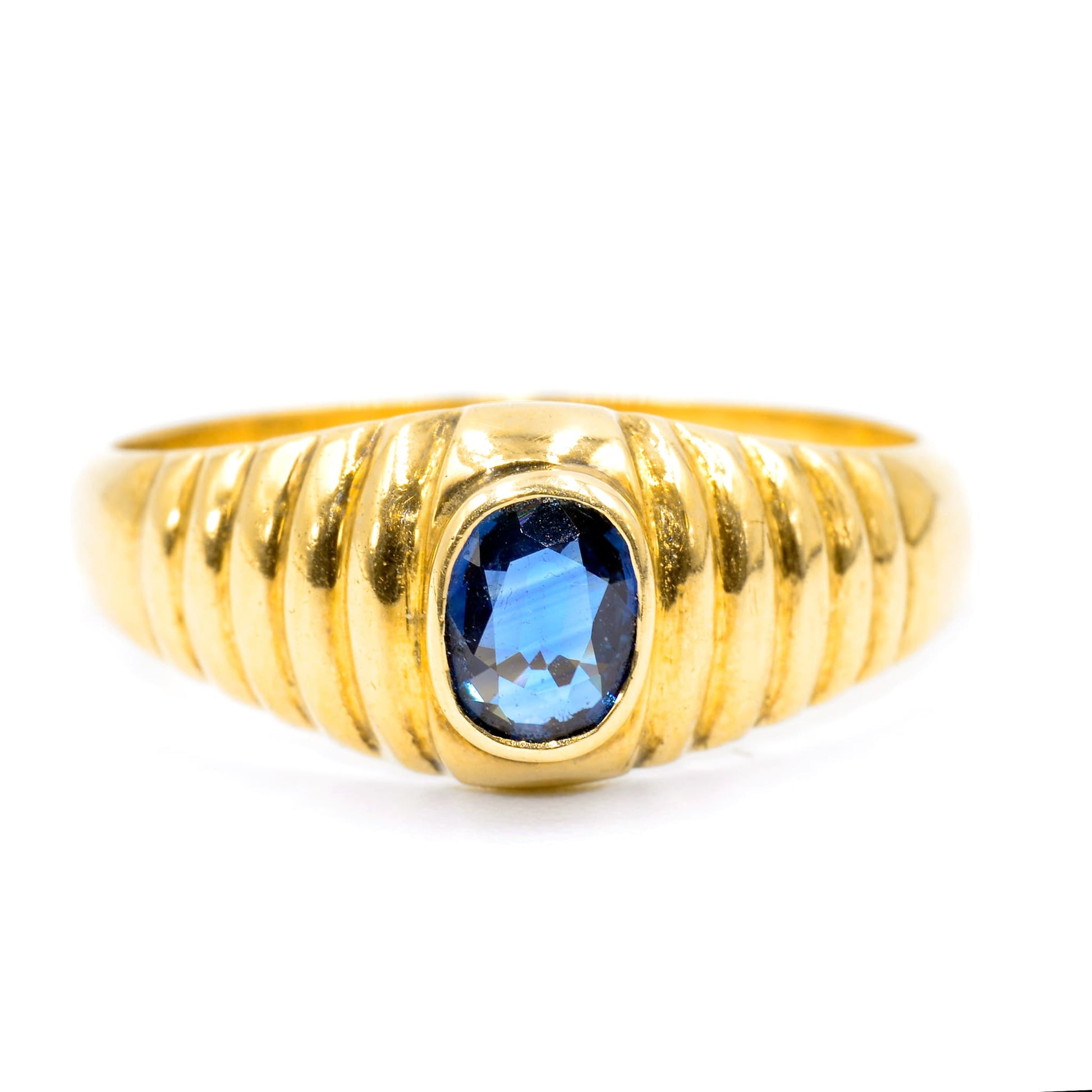 Front view of men's blue sapphire ring