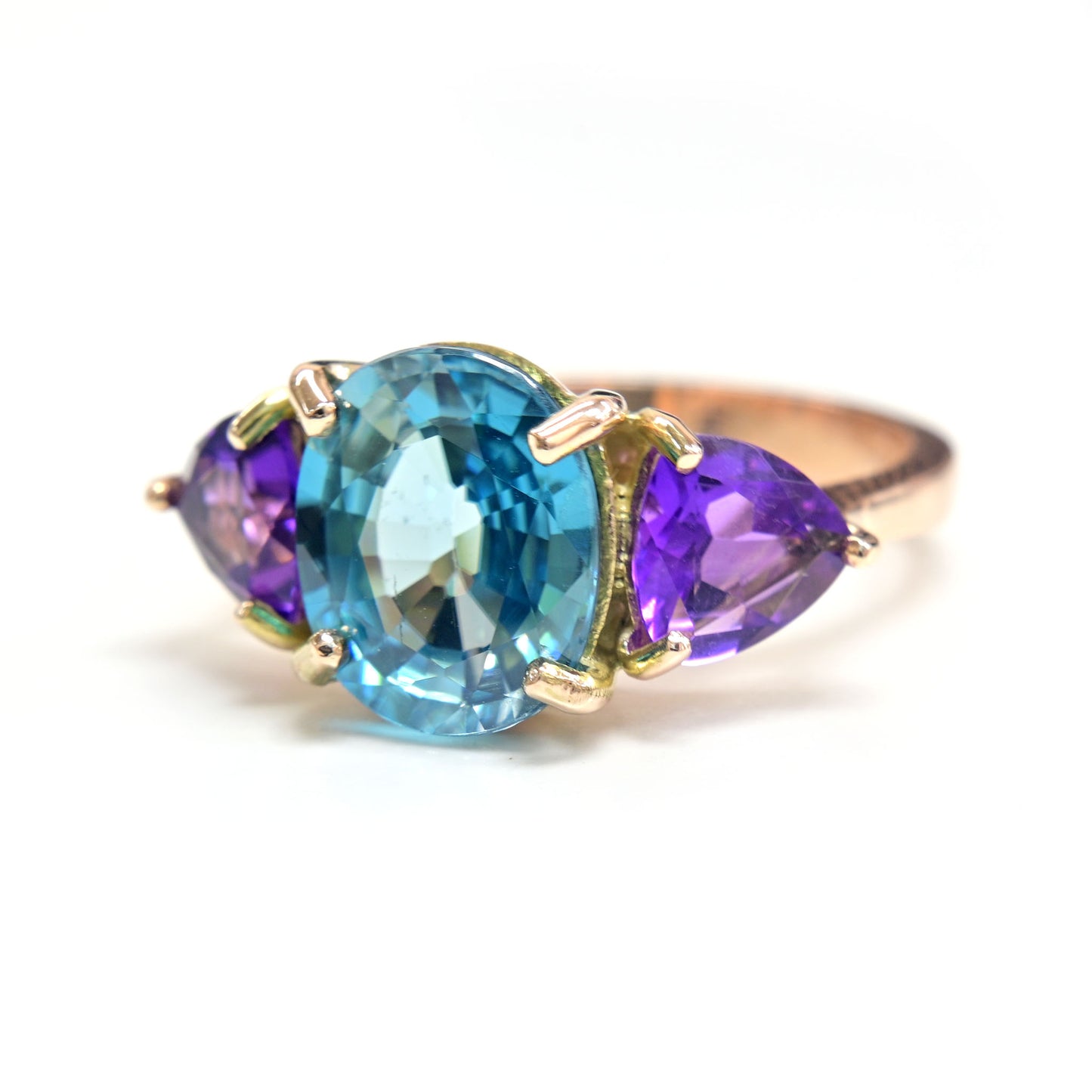 Blue zircon ring in 14k rose gold