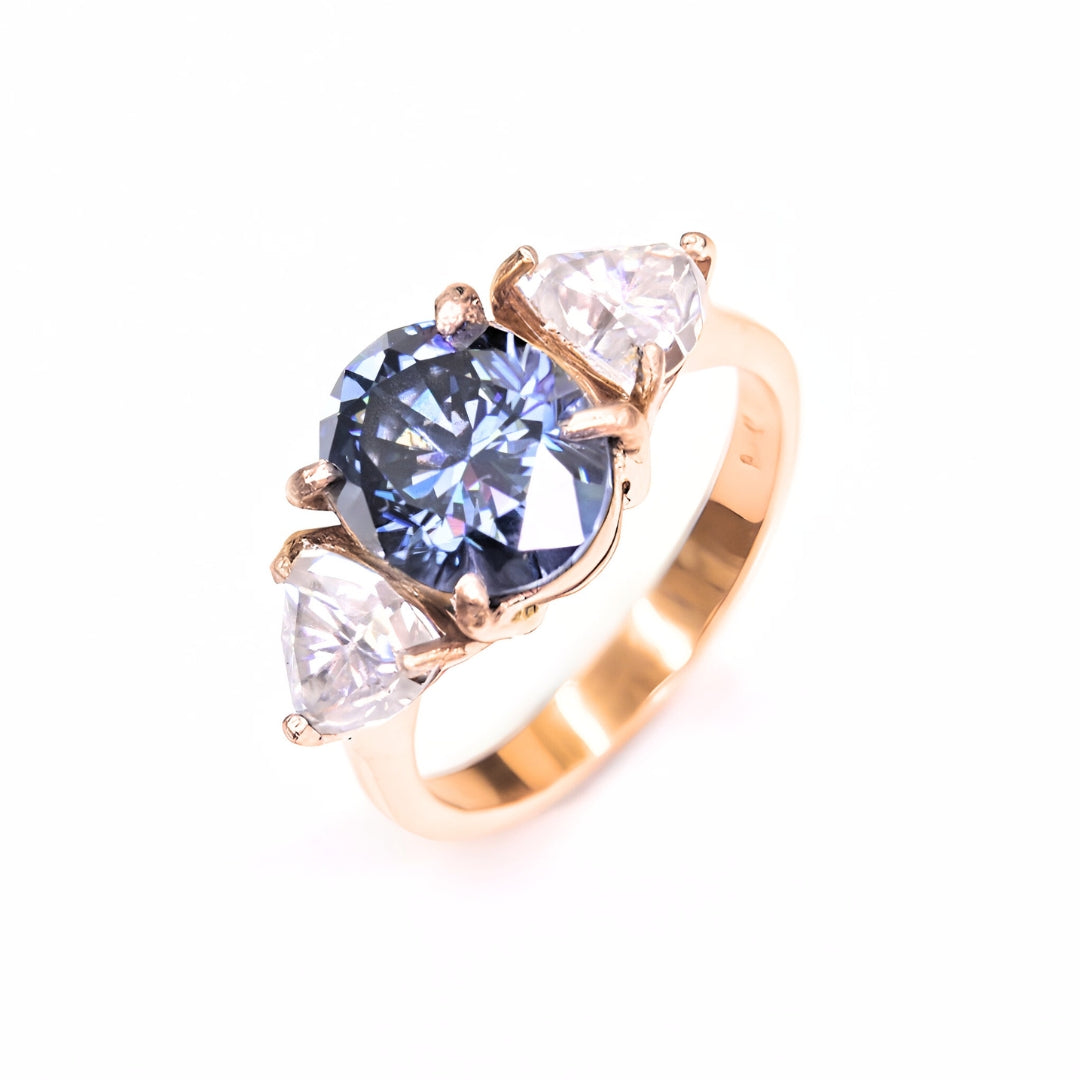 14K Gold Blue Moissanite Oval Handmade Ring in Chiang Mai Thailand