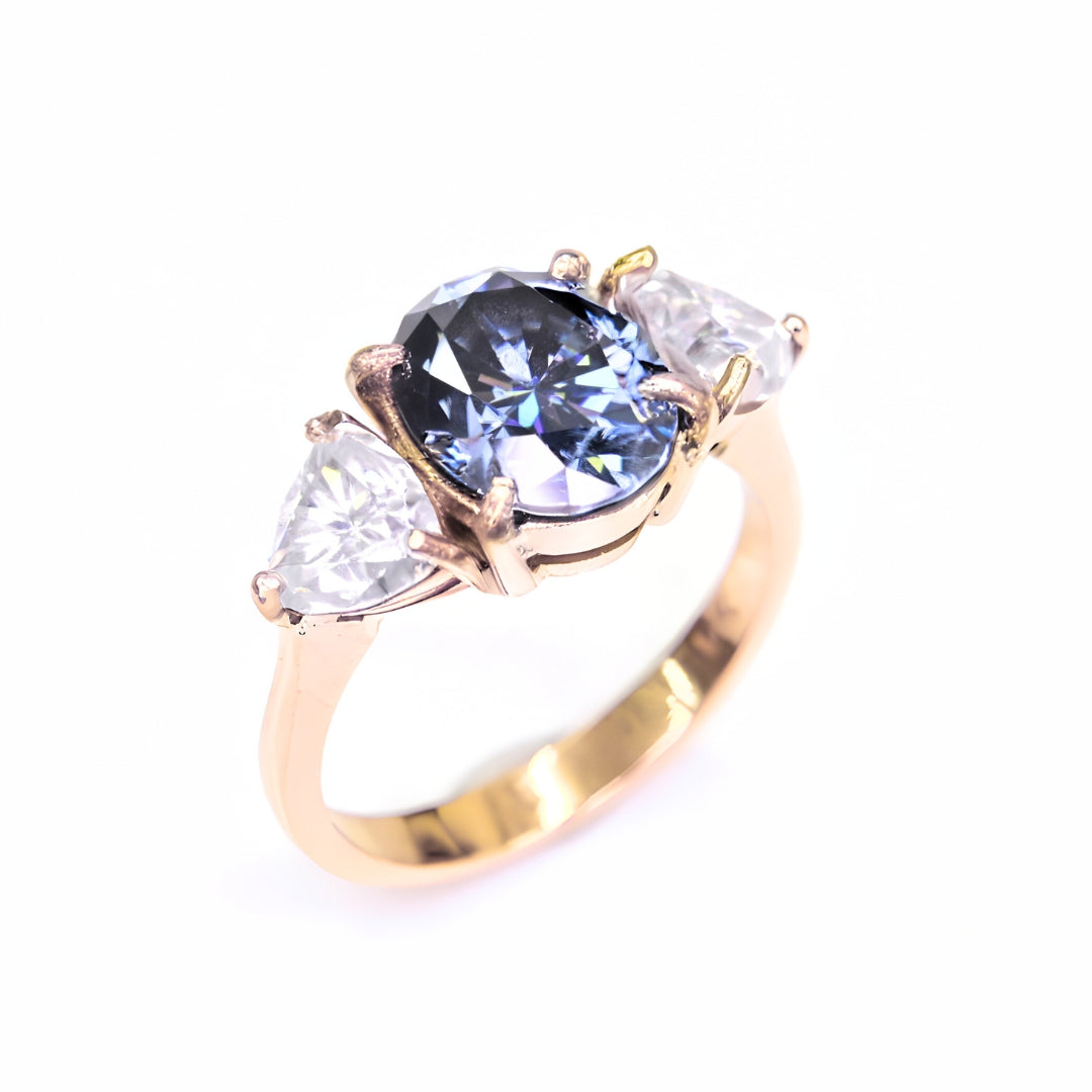 14K Gold Blue Moissanite Oval Ring in Chiang Mai Thailand