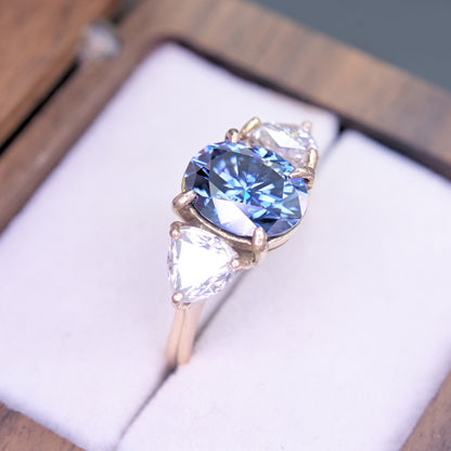 14K Romantic Rose  Gold ring with blue moissanite 