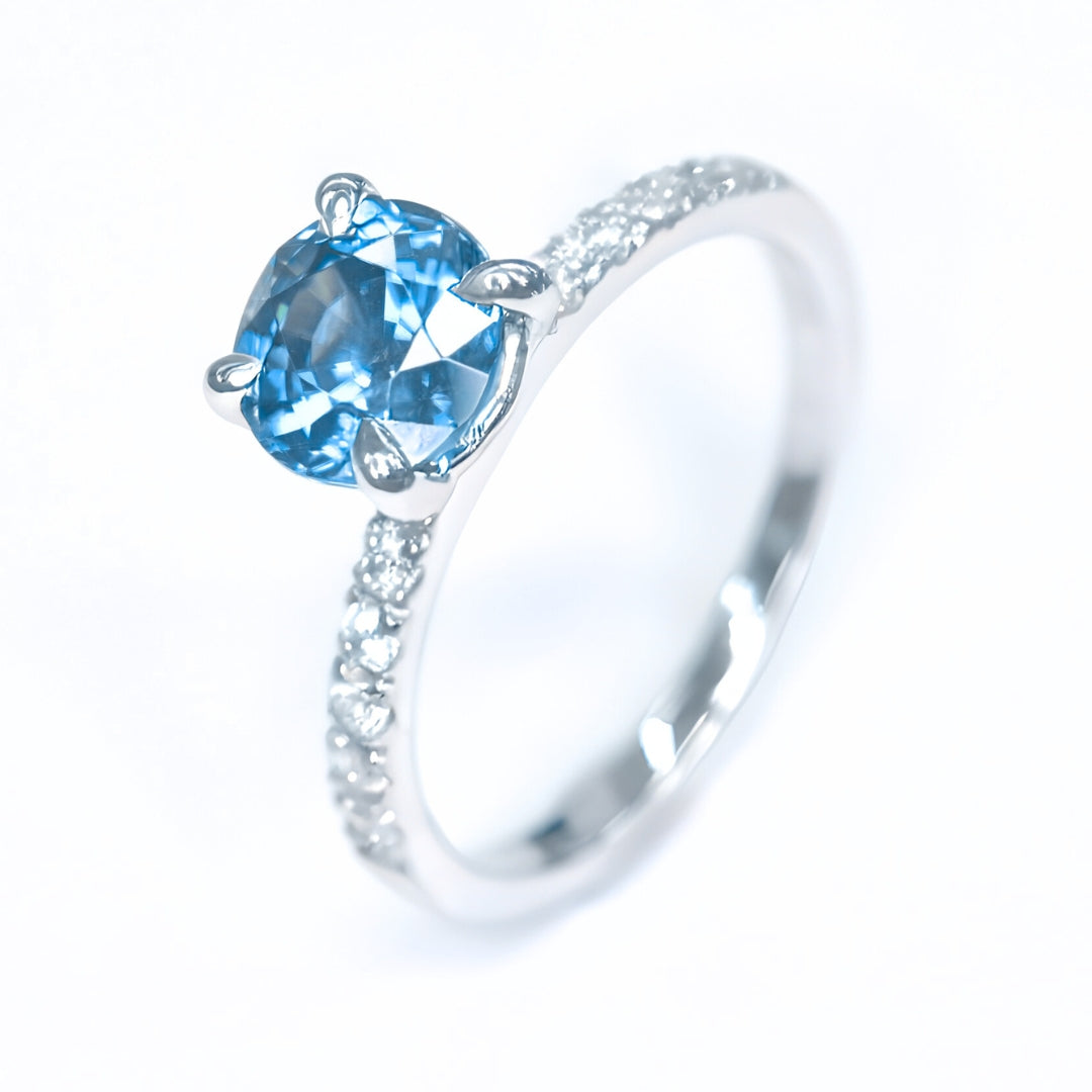 Fine handmade blue zircon ring for engagement or anniversary