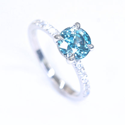 Handcrafted blue zircon fine jewelry ring from Chiang Mai Thailand