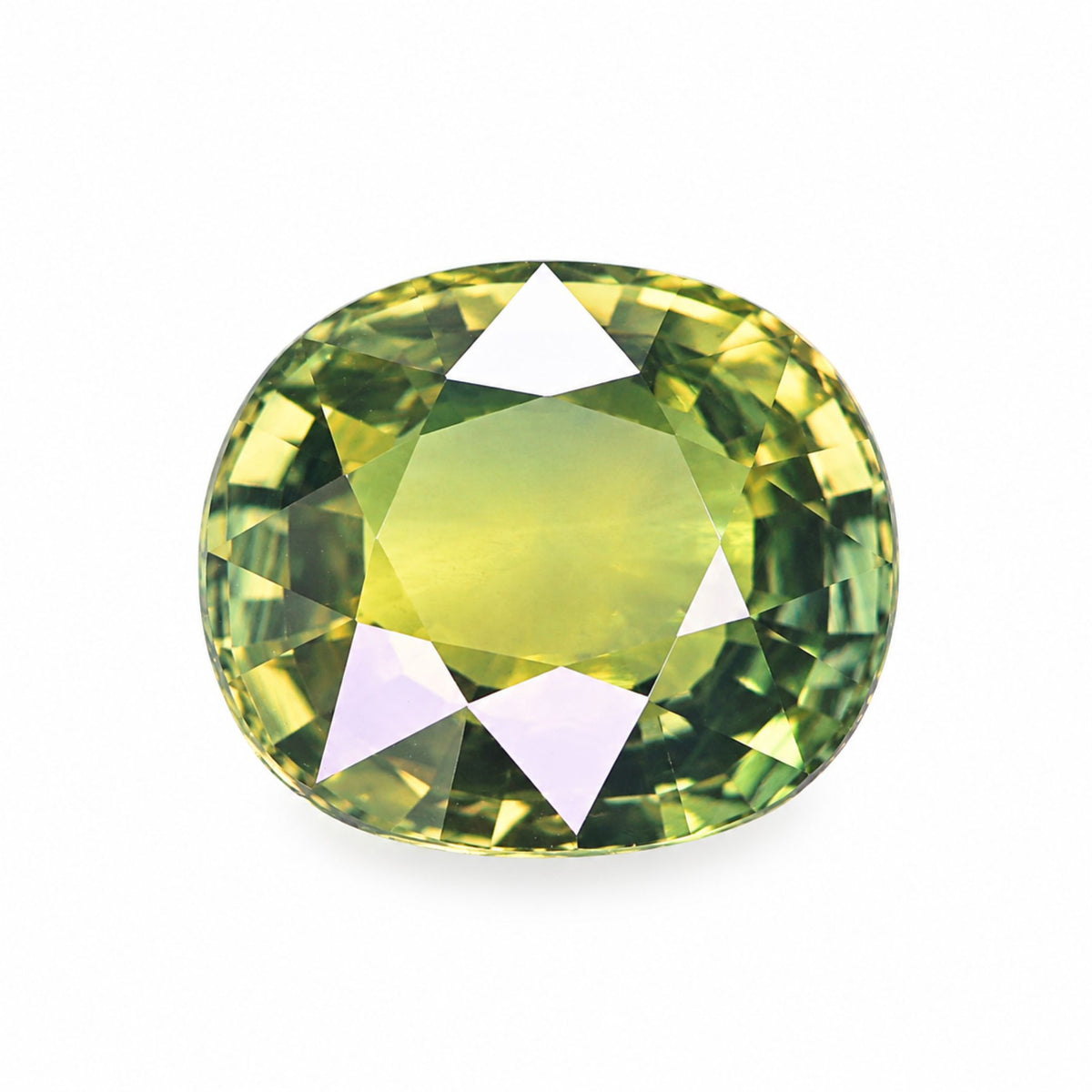 5.11 carat unheated Thai green sapphire oval cut gemstone face up view - Shiraz Jewelry