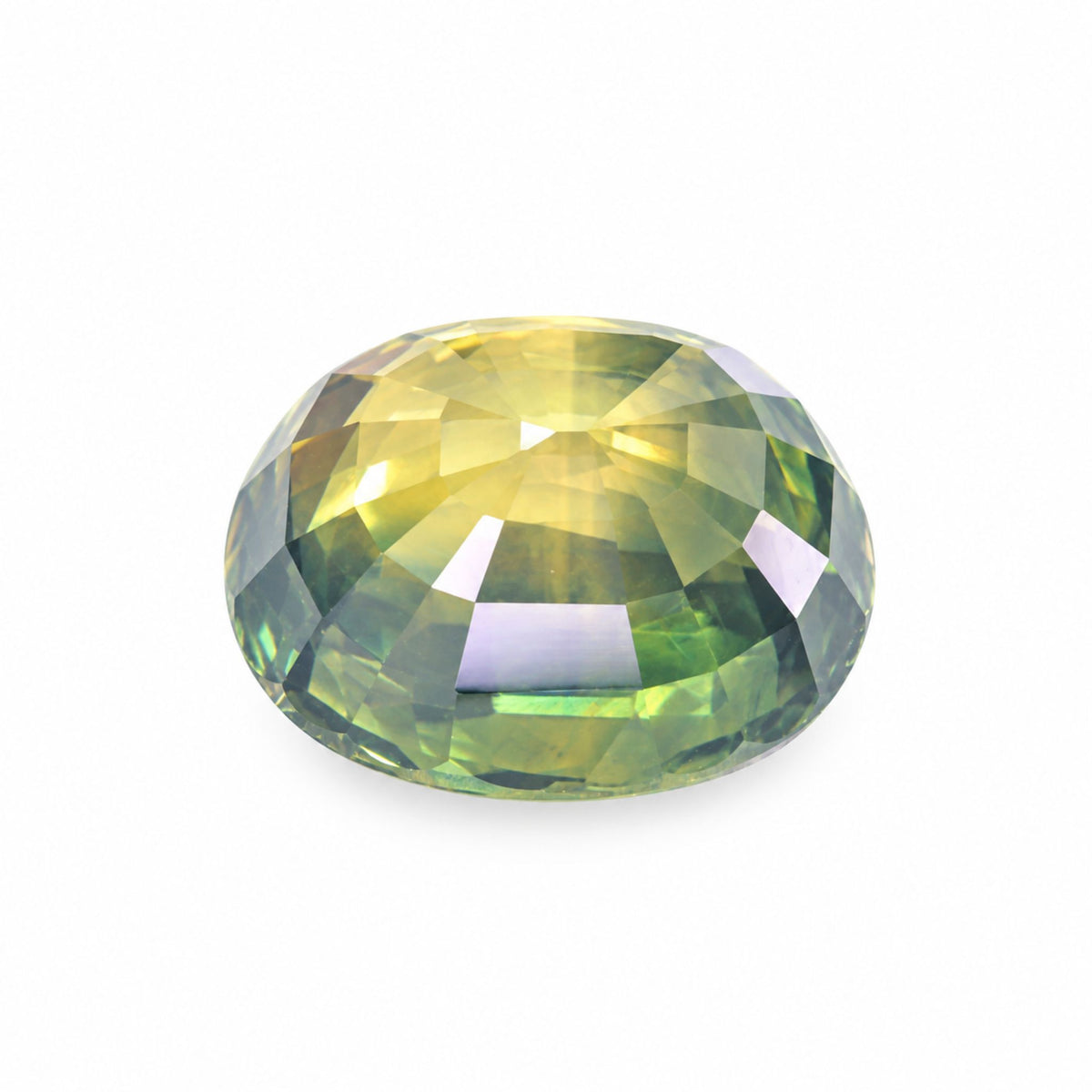 Macro facet detail of clean 5.11ct natural untreated green sapphire with olive fire