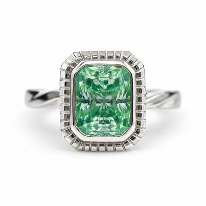 18K White Gold Ring with Blue Green Moissanite twisted band
