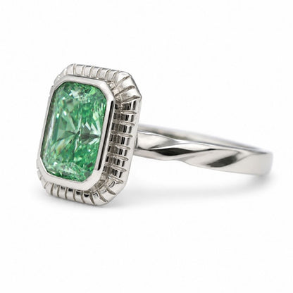 Handmade 18K White Gold Ring with Blue Green Moissanite twisted band