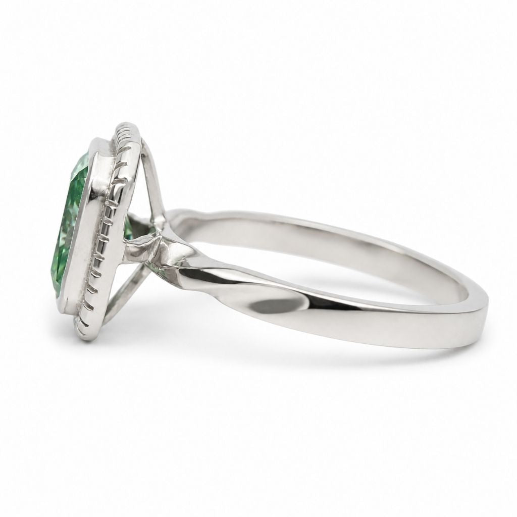 Side view of 18K White Gold Engagement Ring with Moissanite