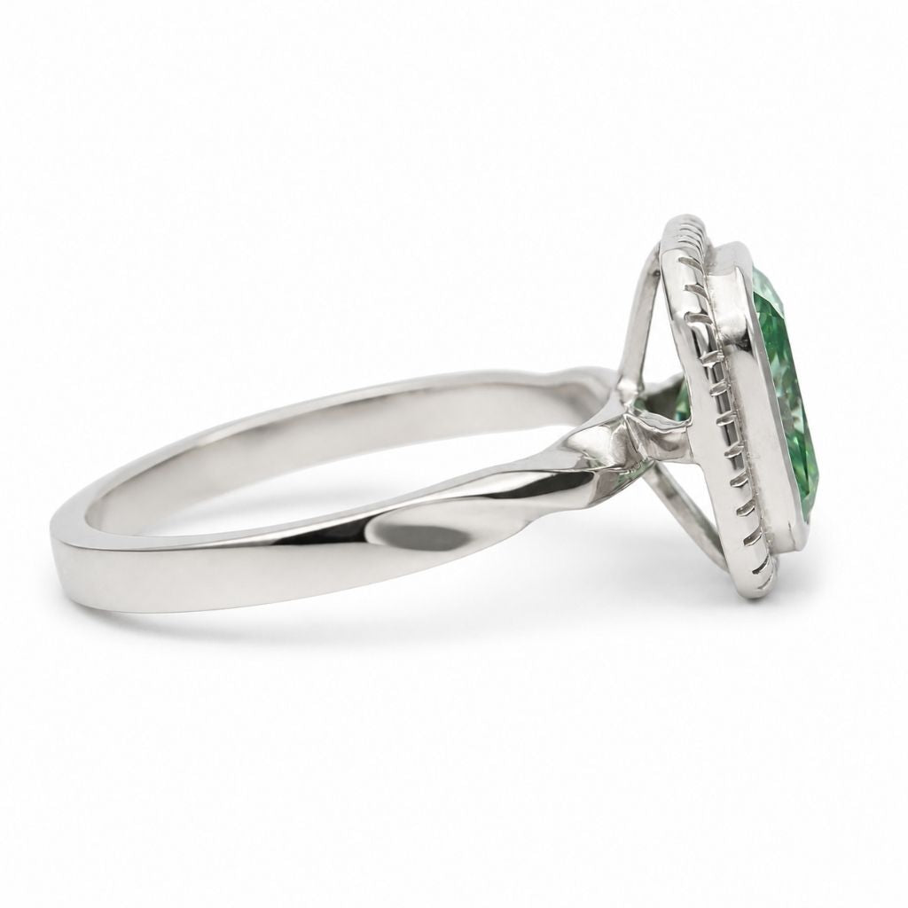 White Gold Ring with Emerald Cut Moissanite Handmade in Chiang Mai
