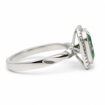 White Gold Ring with Emerald Cut Moissanite Handmade in Chiang Mai