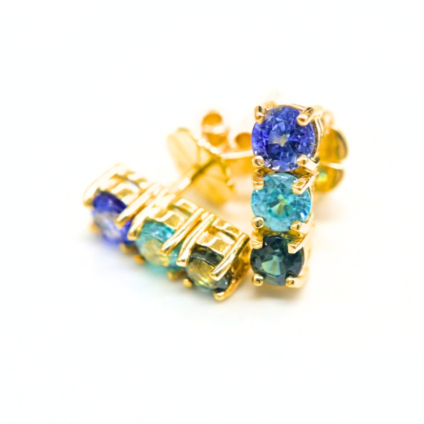 Handmade three gemstone earrings in 14k yellow gold
