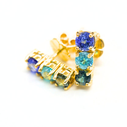Handmade three gemstone earrings in 14k yellow gold