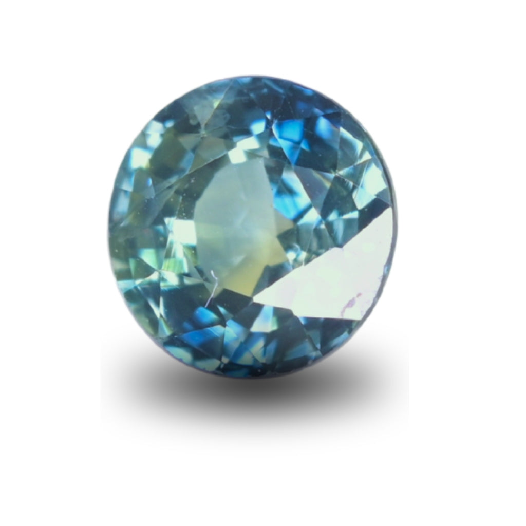 Close-up of 2.05 carat teal sapphire showing blue-green color