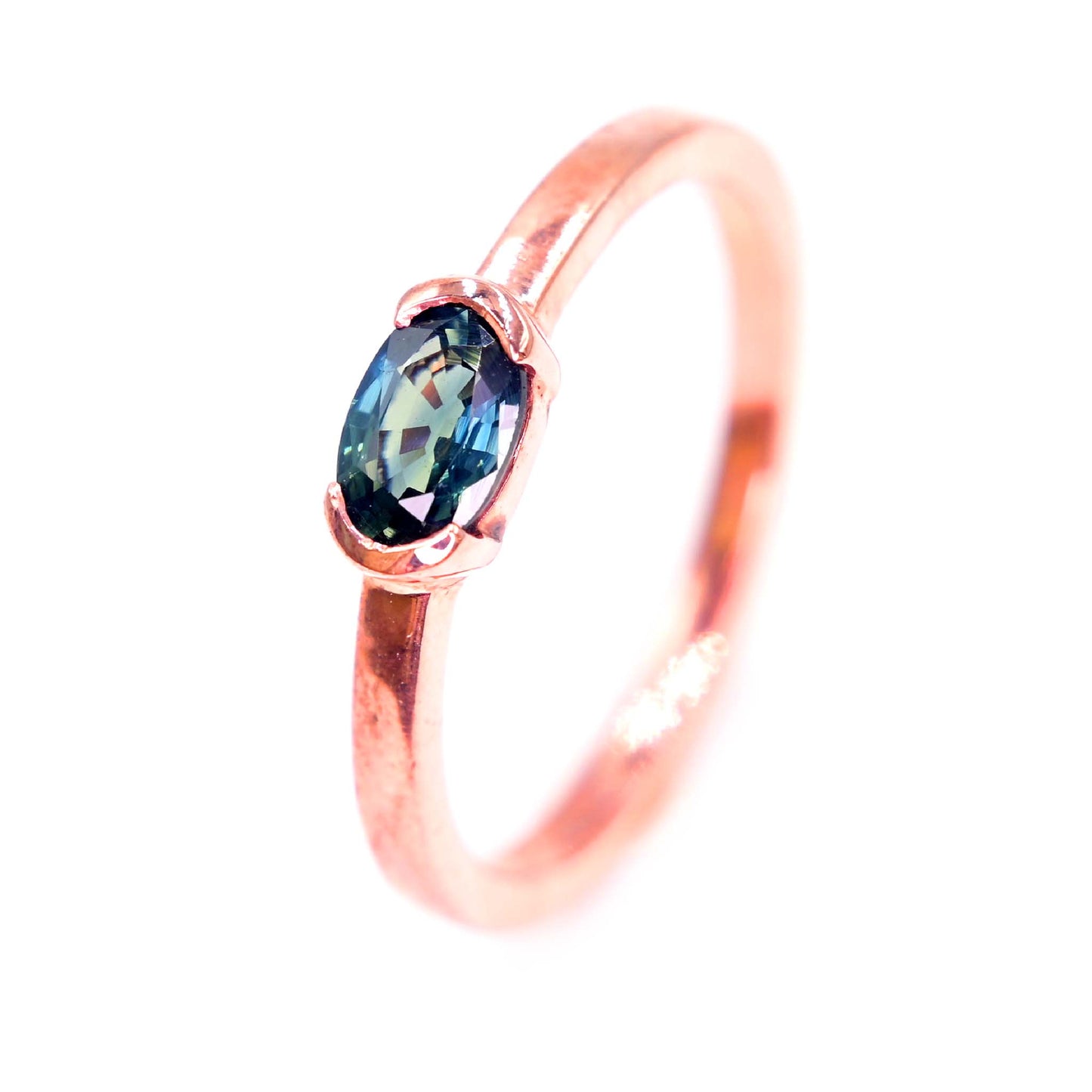 Green sapphire ring set in 14k rose gold