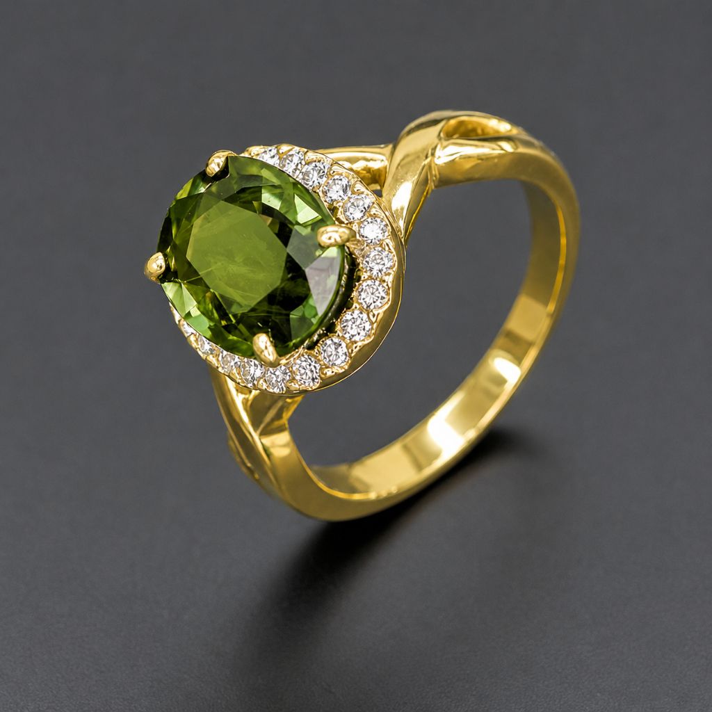 Handcrafted 14K gold oval green sapphire ring accented by a sparkling diamond halo, premium gemstone jewelry suitable for engagement, anniversary, or everyday luxury.