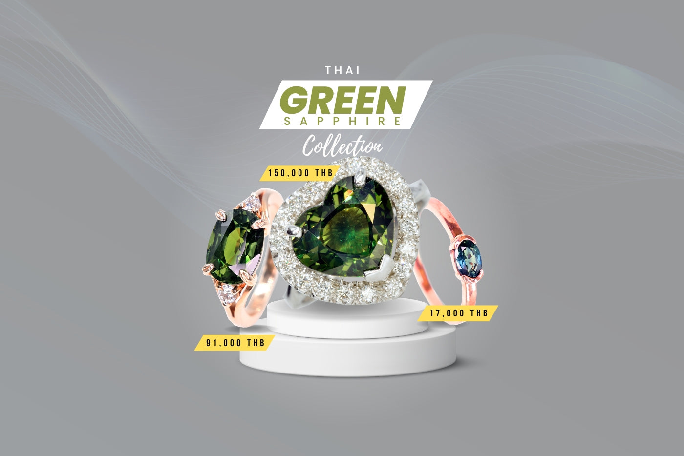 Green sapphire rings for September birthstone available delivery worldwide from Chiang Mai, Thailand