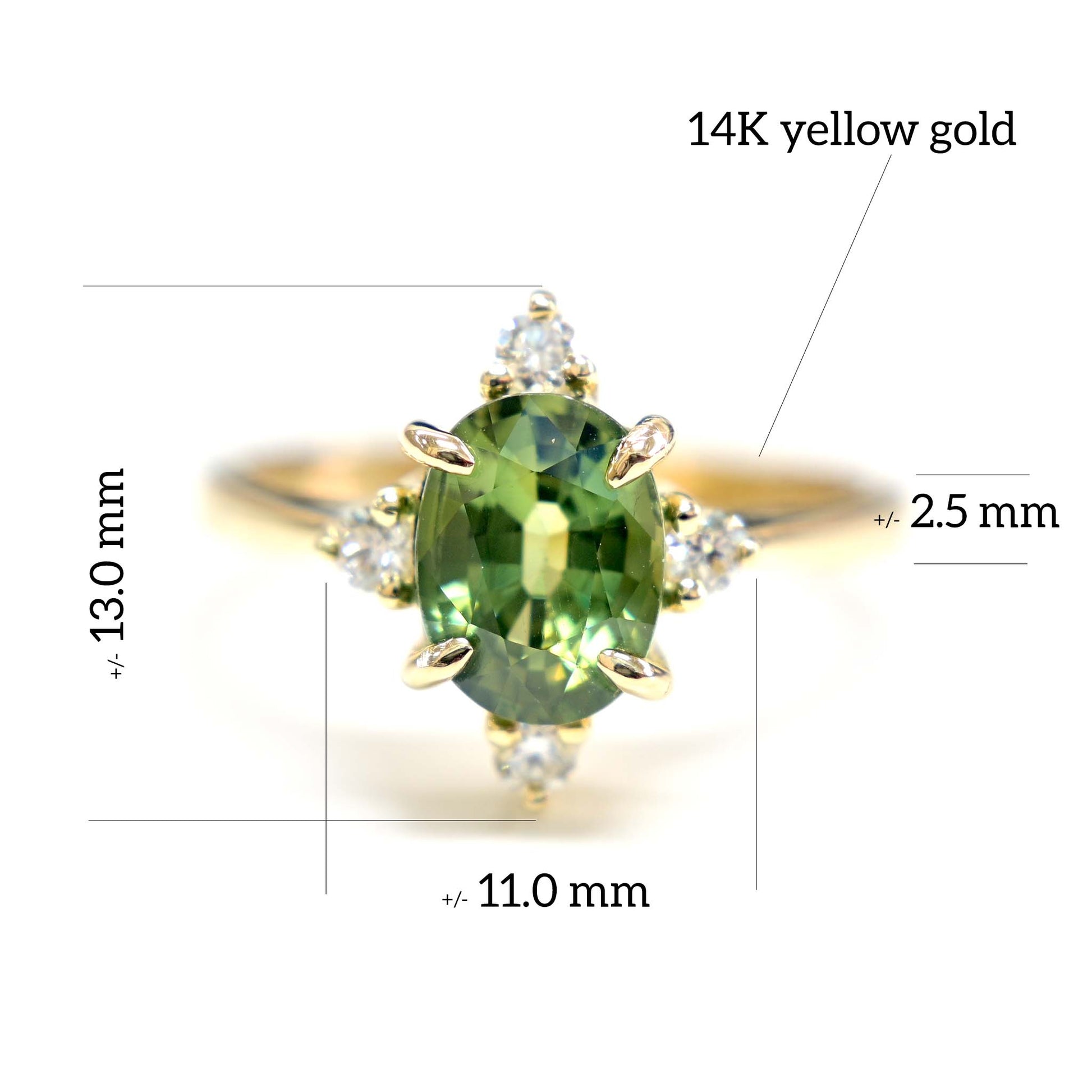 Engagement ring with green sapphire and diamonds available in Chiang Mai Thailand