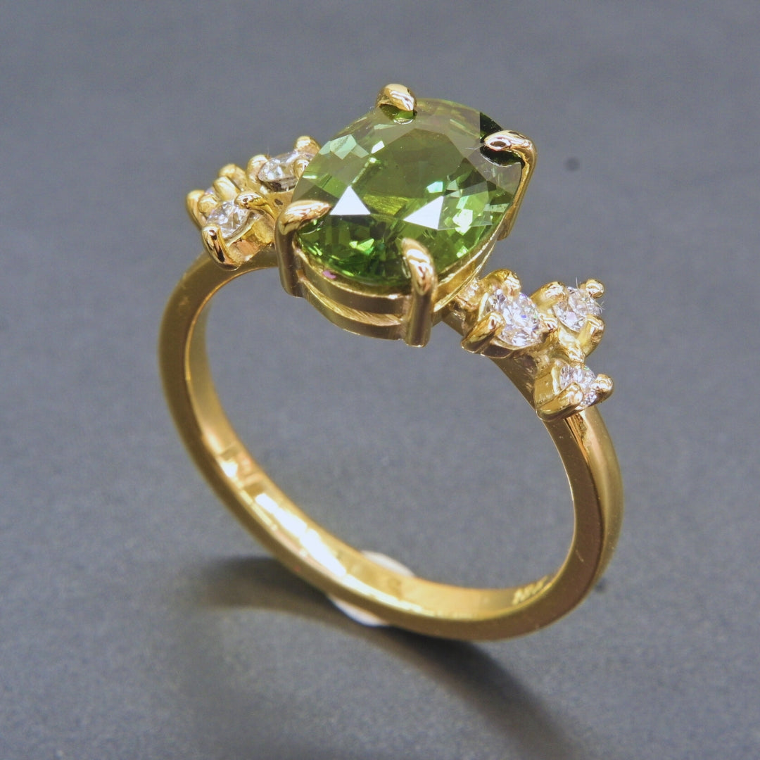 Luxury handmade sapphire and diamond ring crafted in solid 18K yellow gold