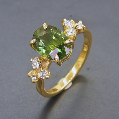 Fine jewelry green sapphire ring with natural diamonds for anniversary gift