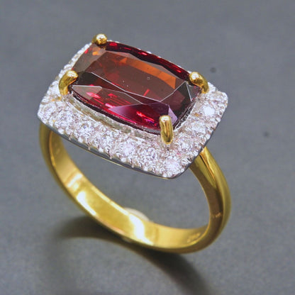 Romantic Rhodolite Garnet halo ring symbolizing love and passion