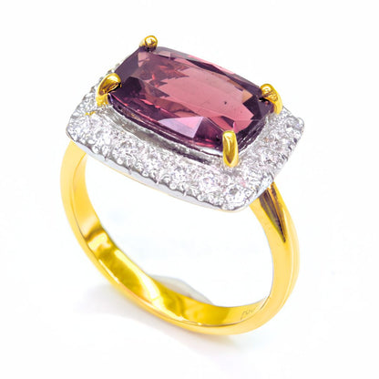 Elegant January birthstone jewelry – Rhodolite Garnet ring with halo design