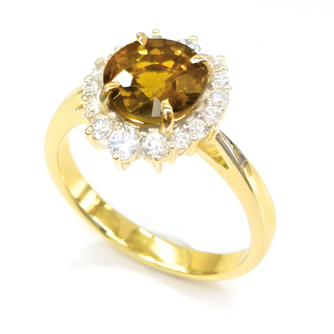 Luxury 14K yellow gold sapphire and diamond fine jewelry