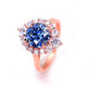 Handmade blue moissanite ring in solid 14k rose gold is available in Chiang Mai, Thailand