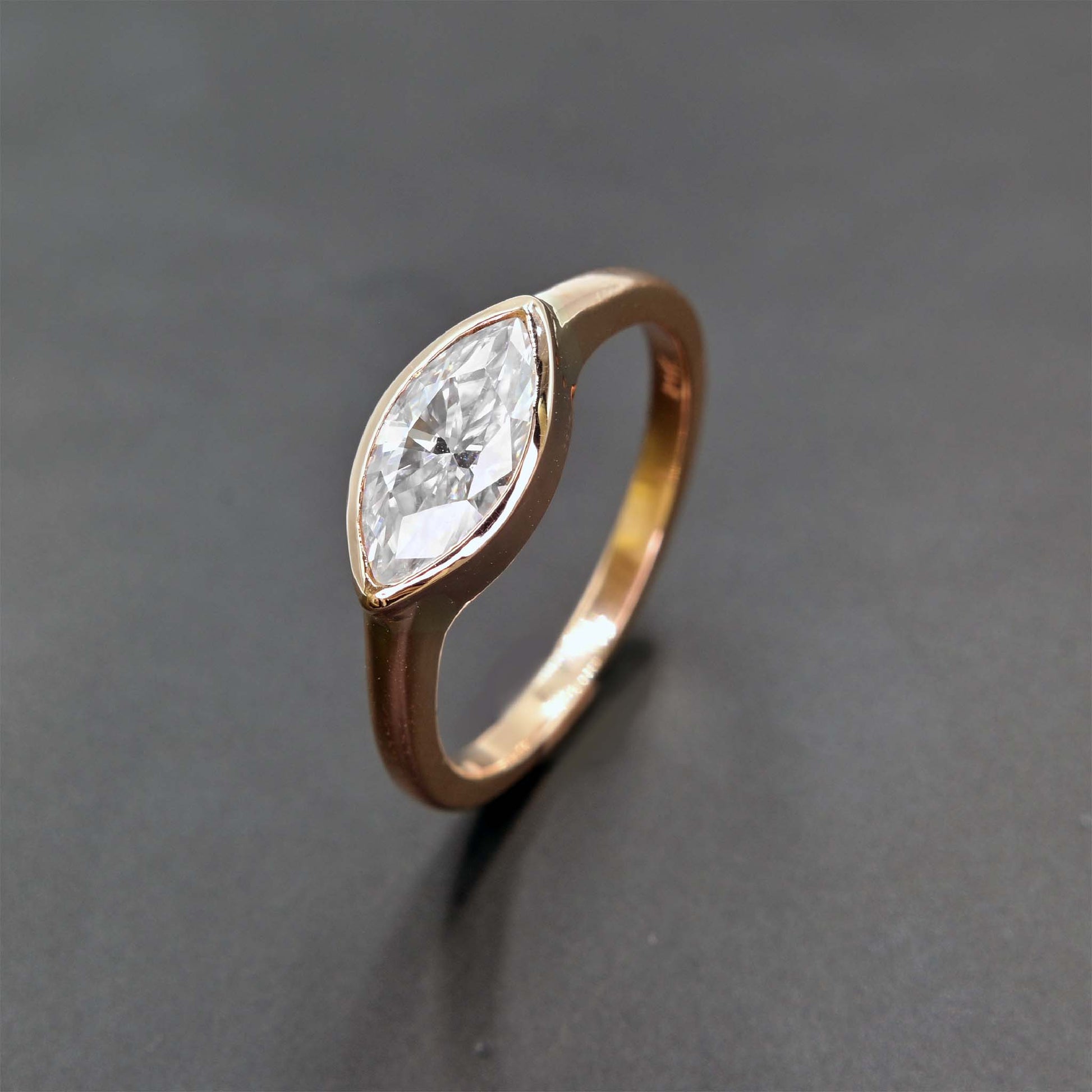 Marquise moissanite ring for women, handmade with 14k rosegold