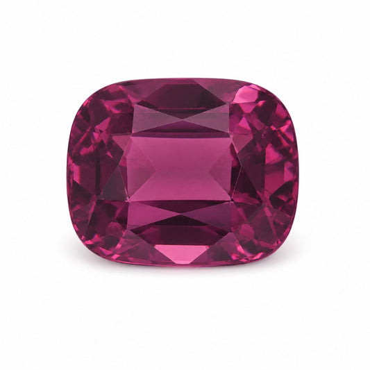 2.12 carat cushion cut Mozambique ruby ring in white gold setting close-up product photo