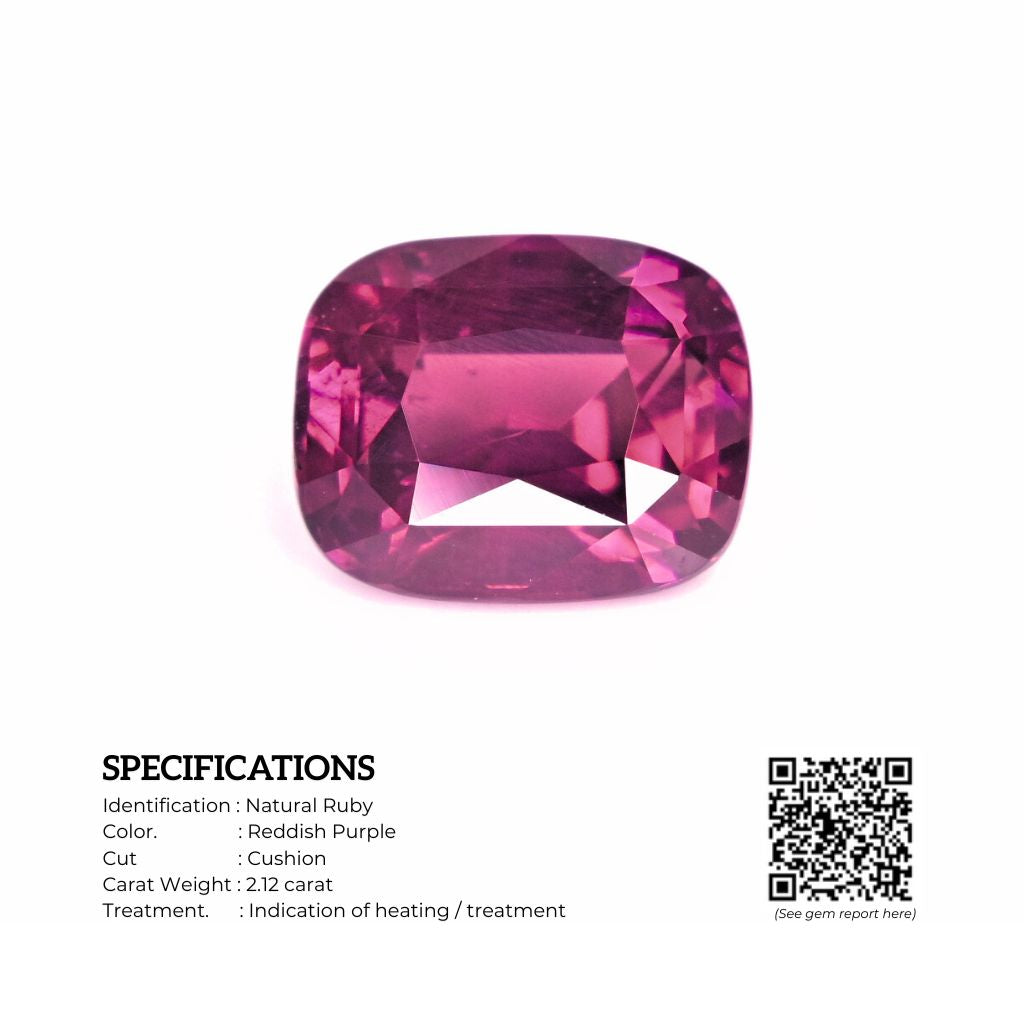2.12 carat natural ruby cushion cut with full certificate