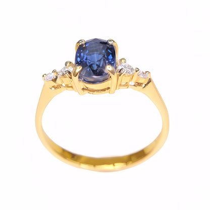 Blue sapphire diamond engagement ring side view 14K yellow gold