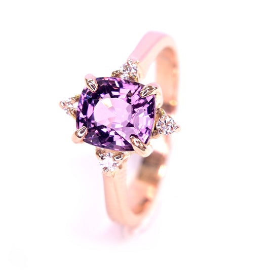 Rose and Spinel ring made with natural unheated pink spinel and diamonds