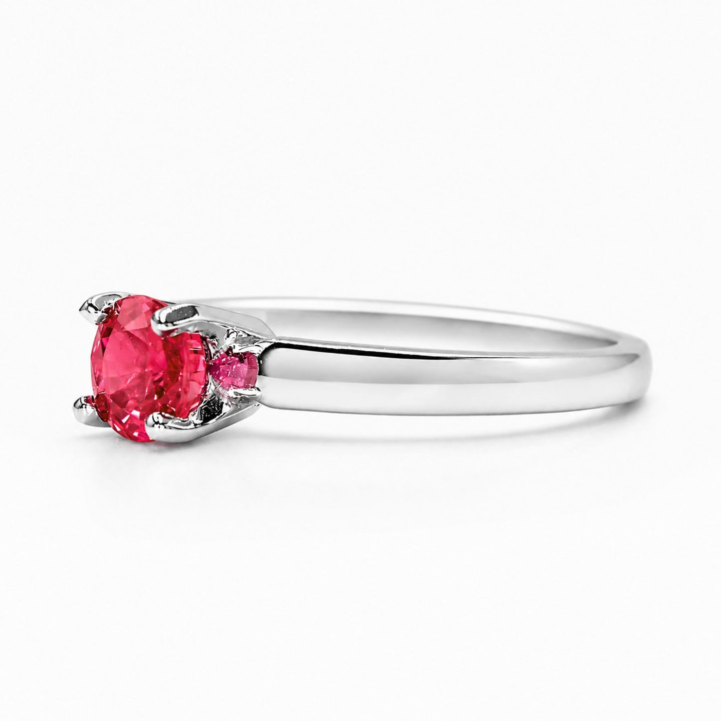 Natural round ruby ring in polished 18K white gold