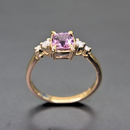 Unique Pink Gemstone Ring 14 Karat Gold Diamond Band