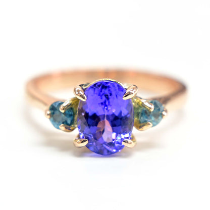 Front view of the Tanzanite ring in 14k romantic rosegold