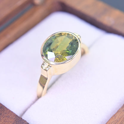 Fine jewelry green sapphire ring from Thailand designed for everyday wear