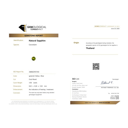 3.06 carat natural unheated green sapphire with full certificate