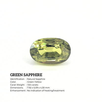 Loose unheated green sapphire gemstone oval cut close-up view